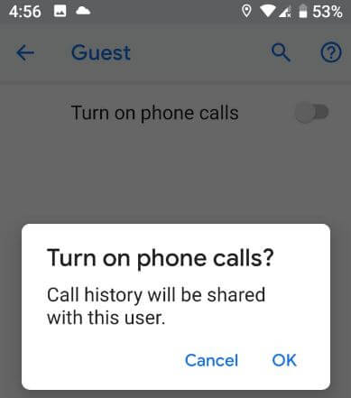 Turn on phone calls on Guest mode Pixel 3