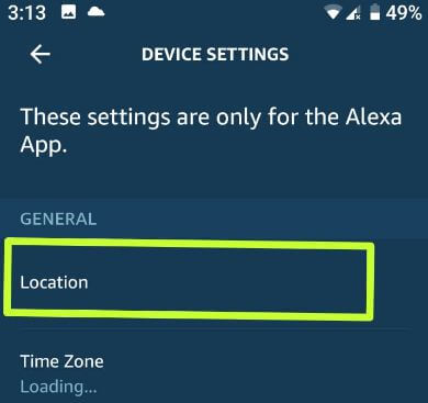 Change Alexa device location on Alexa app
