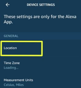 Change Alexa location country in Alexa app