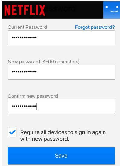 Change Netflix password on Android