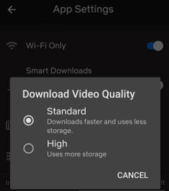 Change download video quality in Netflix android smartphone