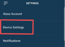 Device settings on Amazon Alexa app