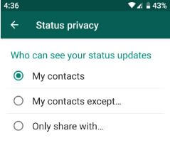 Hide WhatsApp status from certain contacts on Android