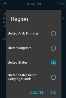 How to change Alexa location country in Alexa app