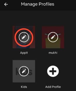 Manage profile on Netflix app android smartphone