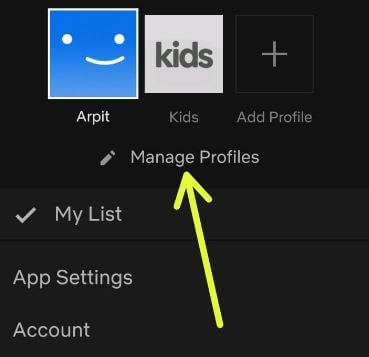 Manage profiles on Netflix android phone