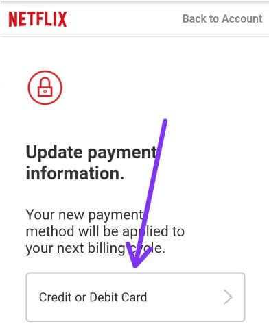 Update payment information on Netflix app on android