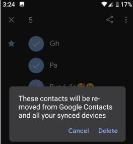 Delete all contacts from Android 9