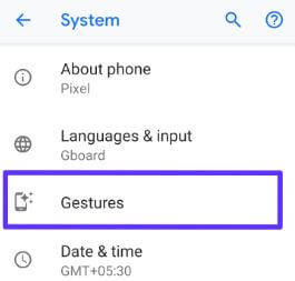 Gestures settings on Android Pie 9