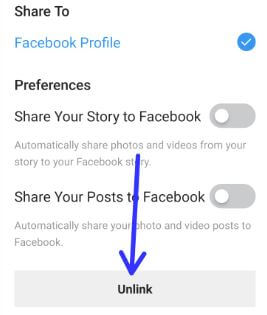 How to unlink Instagram account from facebook account android