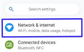 Network & internet settings in Android Pie 9 device