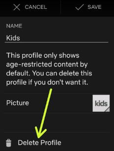 Remove Netflix profile for kids on Android devices