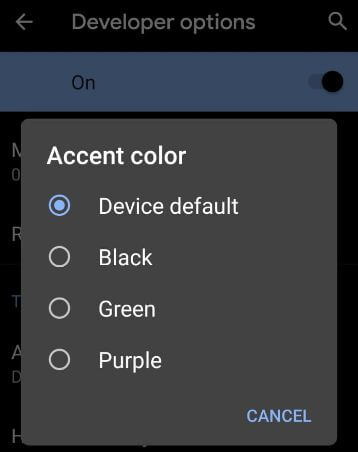 Android Q Beta accent color change