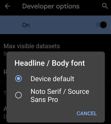 How to change font style in android Q 10