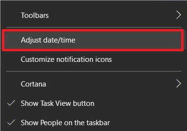 Adjust date and time on Windows 10 PC