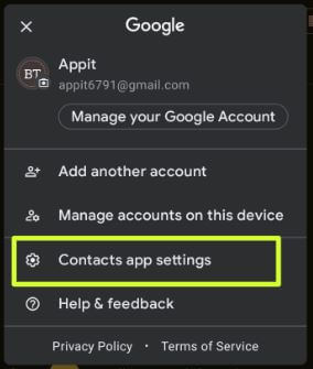 Google Contacts App Settings to Enable Dark Mode