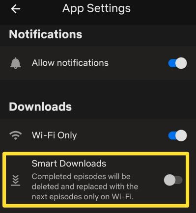 How to disable Netflix smart downloads in Android phone