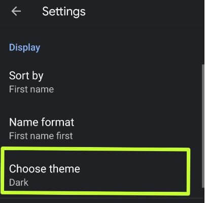 How to turn on dark mode in Google contacts app Android