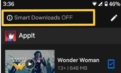 Turn off smart downloads in Netflix app on android