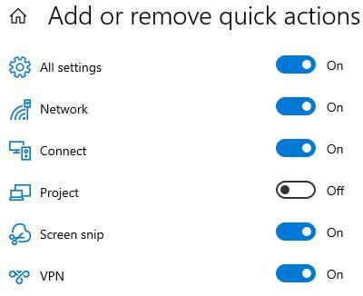 Change Windows 10 action center settings
