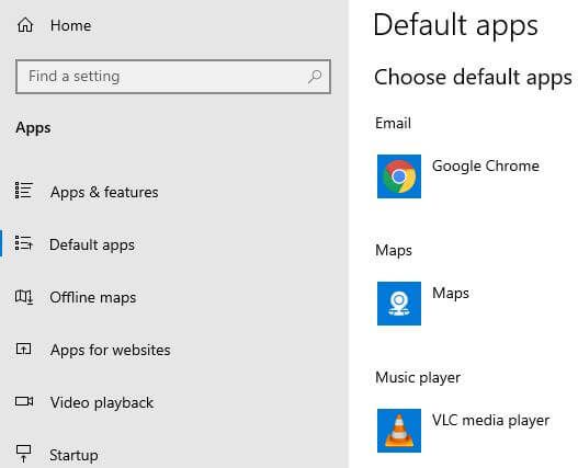Change default apps in Windows 10