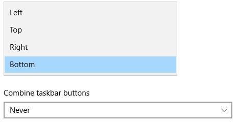 Change taskbar position on Windows 10
