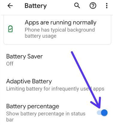 How to display battery percentage in Pixel 3a and 3a XL