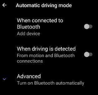 Turn on automatically driving mode on Google Pixel 3a