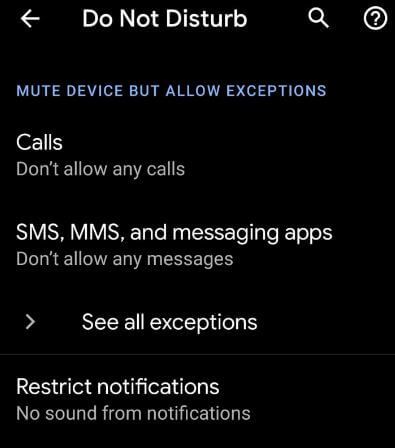 Use Do not disturb mode on Google Pixel 3a