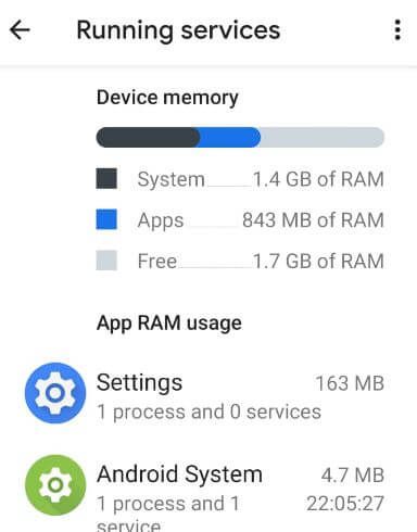 View running services in Pixel 3a