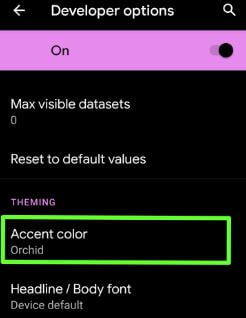 Android Q Beta 4 added new four accent colors
