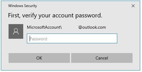 Enter your Microsoft account password to remove Sign in PIN Windows 10 PC