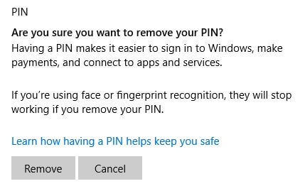 How to remove windows 10 sign in pin