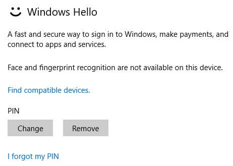 Remove the PIN on Windows 10 sign in screen