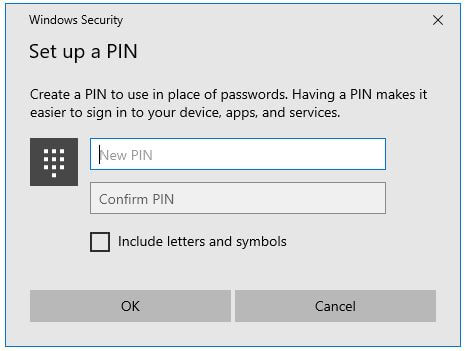 Set up a PIN in Windows 10 PC