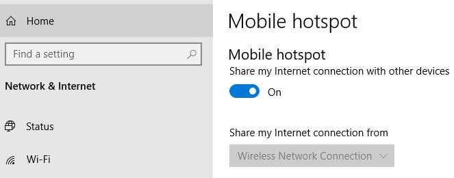 Configura l'hotspot nel laptop Windows 10