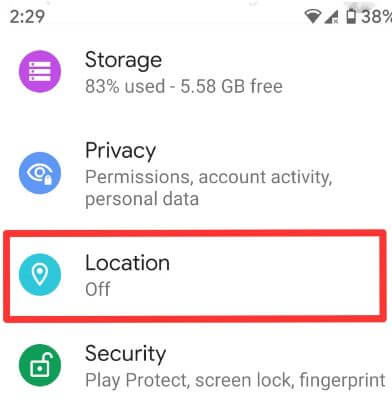 Android 9 Pie location settings