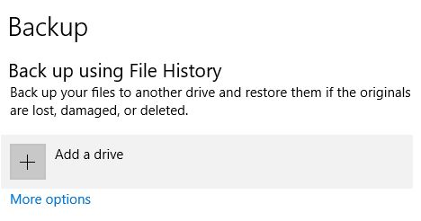 Backup files on Windows 10 using file history