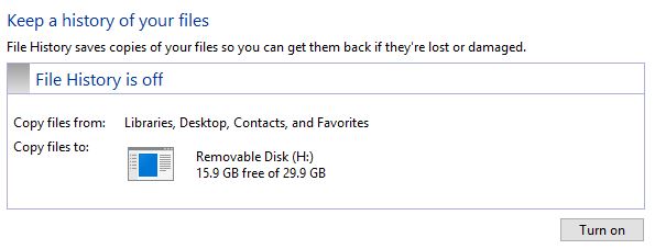 Backup files with Windows 10 file history