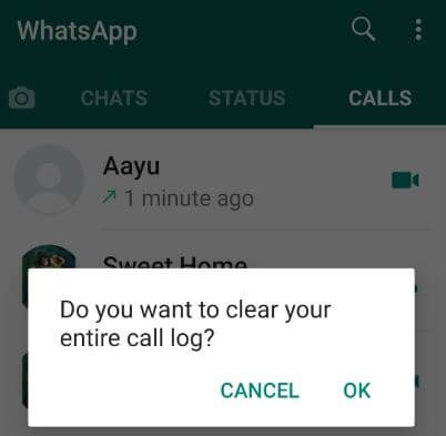 Delete WhatsApp call history Android