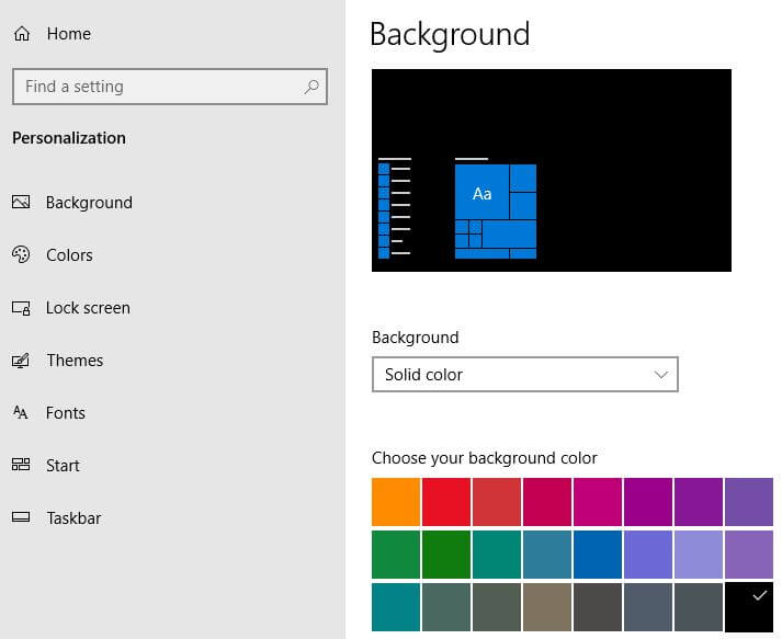 How to change background color in Windows 10