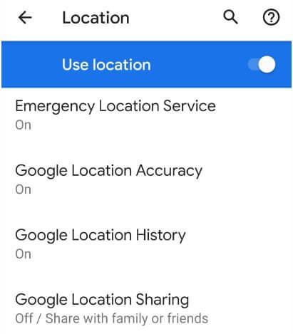 How to change location settings android 9 Pie