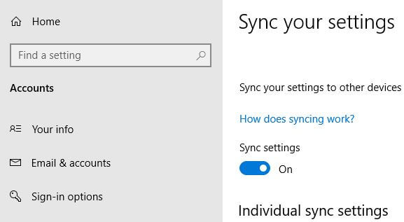 How to turn off Windows 10 sync settings