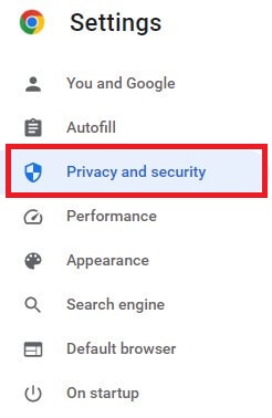 Privacy and security settings in Chrome Browser