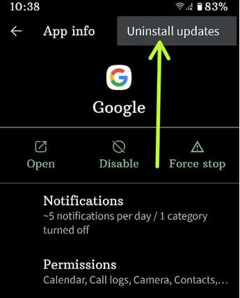 Uninstall Google App Update to Fix Google Feed Not Working on Android