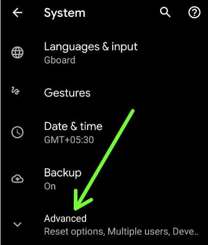 Advanced settings in Android 10