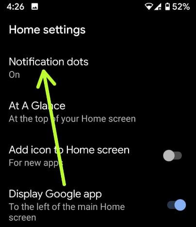 Android 10 notification dots settings