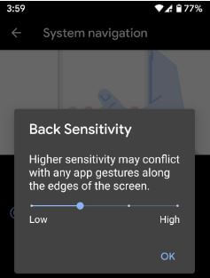 Android Q Beta 6 back sensitivity gesture