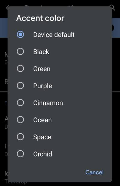 Change accent color in Android 10 device