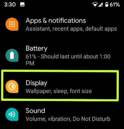 Change wallpaper on android 10 using display settings